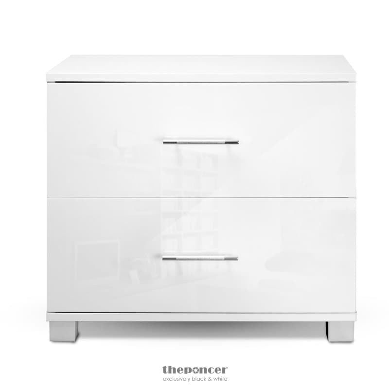 ARTISS BEDSIDE TABLE 2 DRAWERS HIGH GLOSS - ZARA WHITE