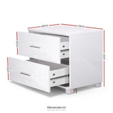 ARTISS BEDSIDE TABLE 2 DRAWERS HIGH GLOSS - ZARA WHITE
