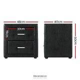 ARTISS BEDSIDE TABLE 2 DRAWERS LEATHER - CADEN BLACK