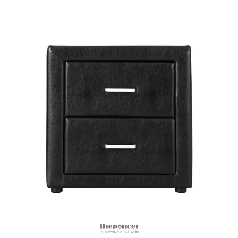 ARTISS BEDSIDE TABLE 2 DRAWERS LEATHER - CADEN BLACK