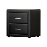 ARTISS BEDSIDE TABLE 2 DRAWERS LEATHER - CADEN BLACK