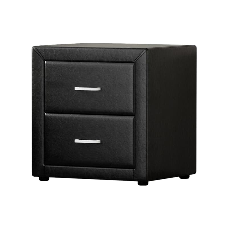 ARTISS BEDSIDE TABLE 2 DRAWERS LEATHER - CADEN BLACK