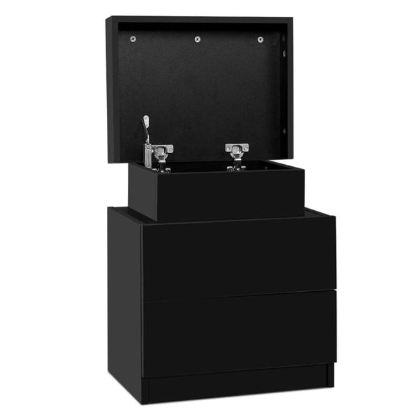 ARTISS BEDSIDE TABLE 2 DRAWERS LIFT-UP STORAGE - COLEY BLACK