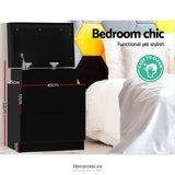 ARTISS BEDSIDE TABLE 2 DRAWERS LIFT-UP STORAGE - COLEY BLACK
