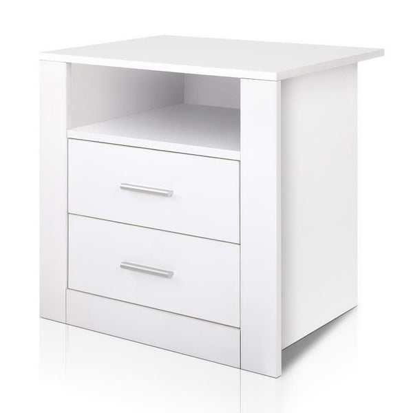 ARTISS BEDSIDE TABLE 2 DRAWERS WITH SHELF - TARA WHITE