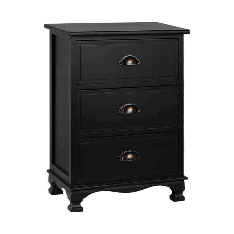 ARTISS BEDSIDE TABLE 3 DRAWERS VINTAGE - THYME BLACK