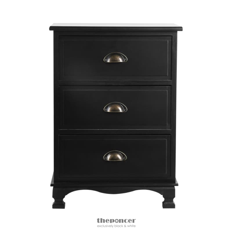 ARTISS BEDSIDE TABLE 3 DRAWERS VINTAGE - THYME BLACK