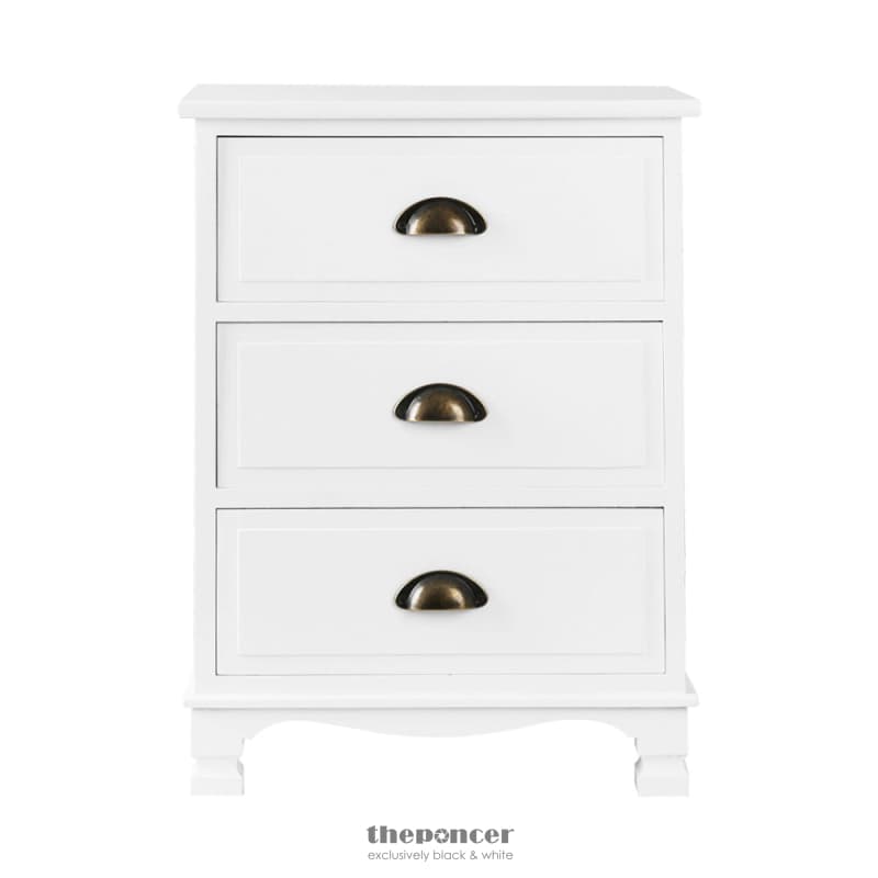 ARTISS BEDSIDE TABLE 3 DRAWERS VINTAGE - THYME WHITE