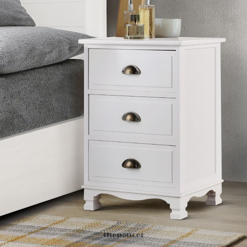 ARTISS BEDSIDE TABLE 3 DRAWERS VINTAGE - THYME WHITE