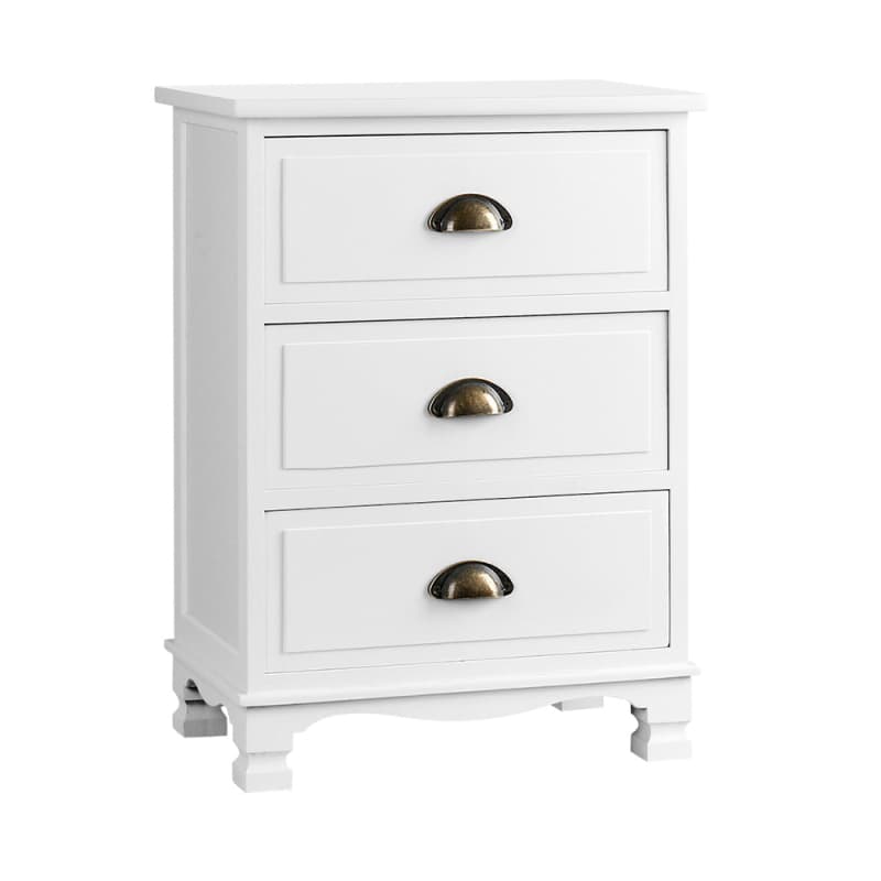 ARTISS BEDSIDE TABLE 3 DRAWERS VINTAGE - THYME WHITE