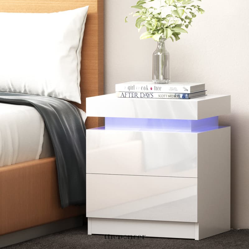 ARTISS BEDSIDE TABLE LED 2 DRAWERS LIFT-UP STORAGE - COLEY