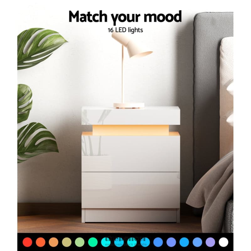 ARTISS BEDSIDE TABLE LED 2 DRAWERS LIFT-UP STORAGE - COLEY