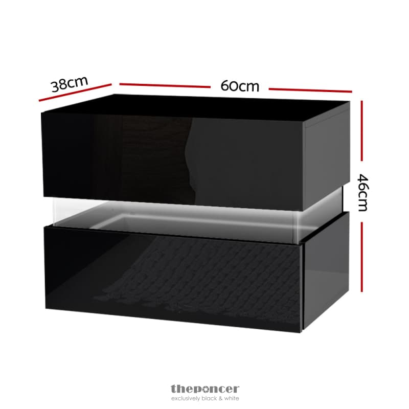 ARTISS BEDSIDE TABLE LED 2 DRAWERS - LUMI BLACK