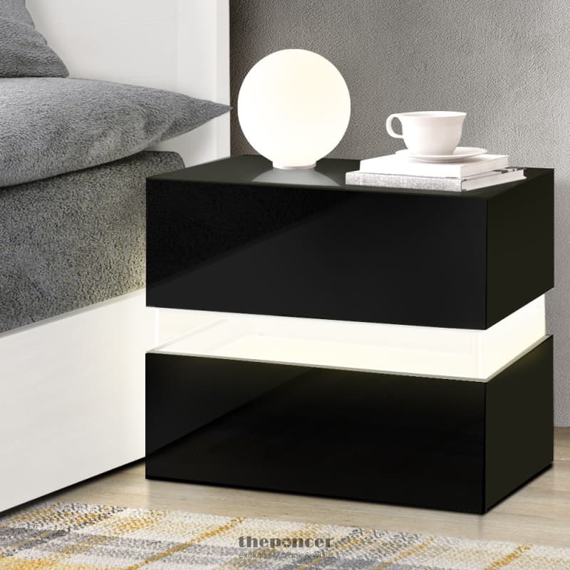 ARTISS BEDSIDE TABLE LED 2 DRAWERS - LUMI BLACK