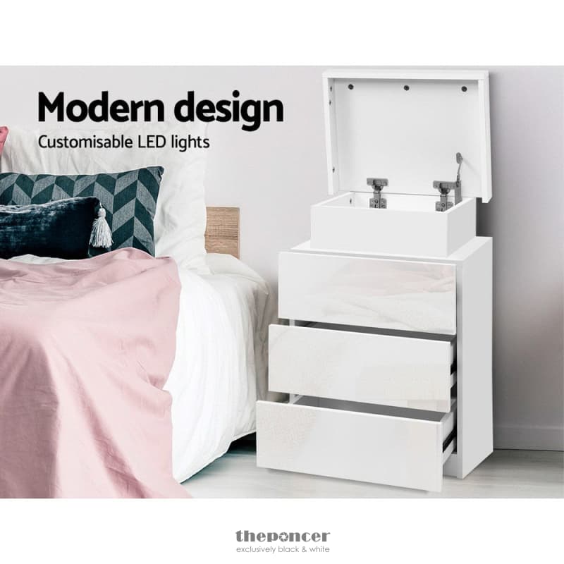 ARTISS BEDSIDE TABLE LED 3 DRAWERS - COLEY WHITE