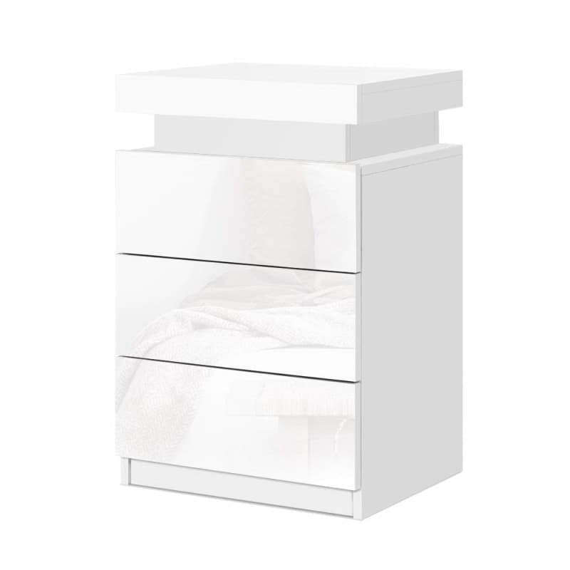 ARTISS BEDSIDE TABLE LED 3 DRAWERS - COLEY WHITE