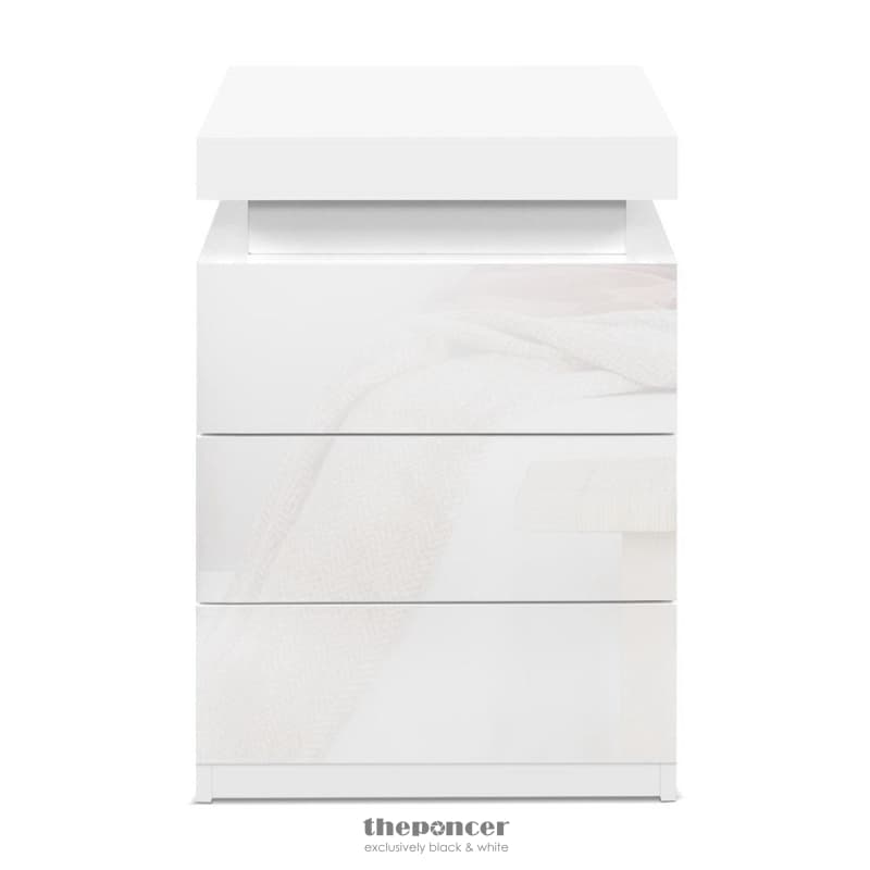 ARTISS BEDSIDE TABLE LED 3 DRAWERS - COLEY WHITE