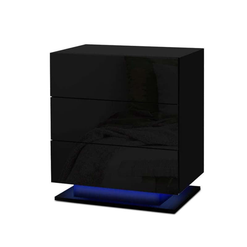 ARTISS BEDSIDE TABLE LED 3 DRAWERS - MORI BLACK