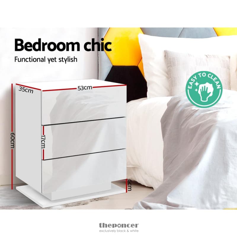 ARTISS BEDSIDE TABLE LED 3 DRAWERS - MORI WHITE