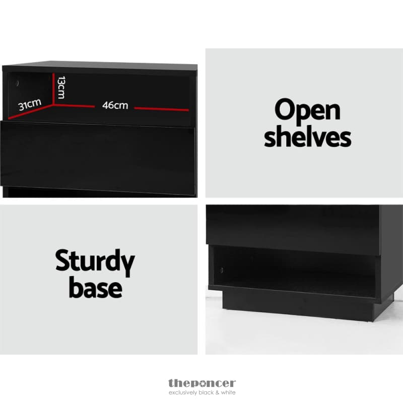 ARTISS BEDSIDE TABLE LED WITH 2 SHELVES - HANA BLACK