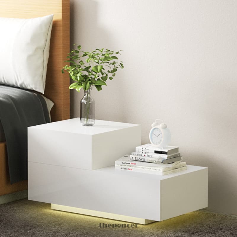 ARTISS BEDSIDE TABLES LED 2 DRAWERS - REMI WHITE