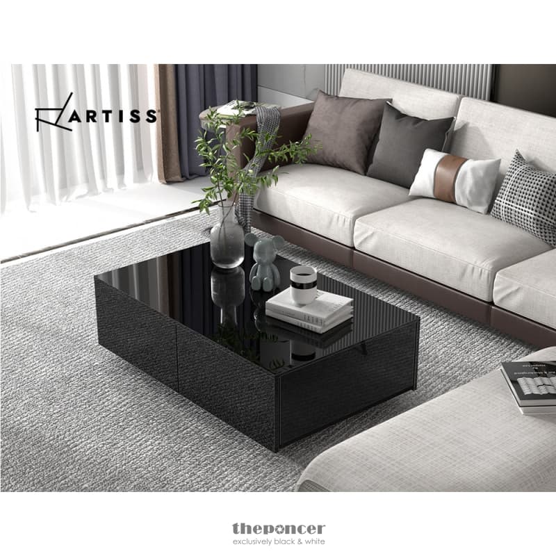 ARTISS COFFEE TABLE 4 DRAWERS BLACK TREVI