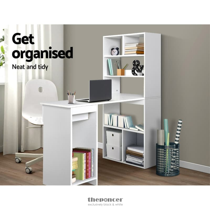 ARTISS COMPUTER DESK BOOKSHELF DRAWER CABINET WHITE 120CM