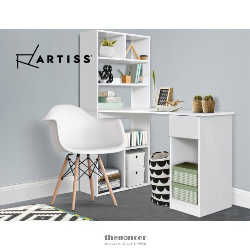 ARTISS COMPUTER DESK BOOKSHELF DRAWER CABINET WHITE 120CM