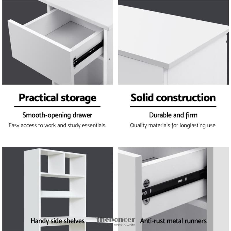 ARTISS COMPUTER DESK BOOKSHELF DRAWER CABINET WHITE 120CM