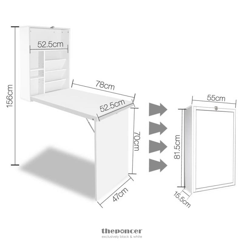 ARTISS COMPUTER DESK BOOKSHELF WALL MOUNT WHITE