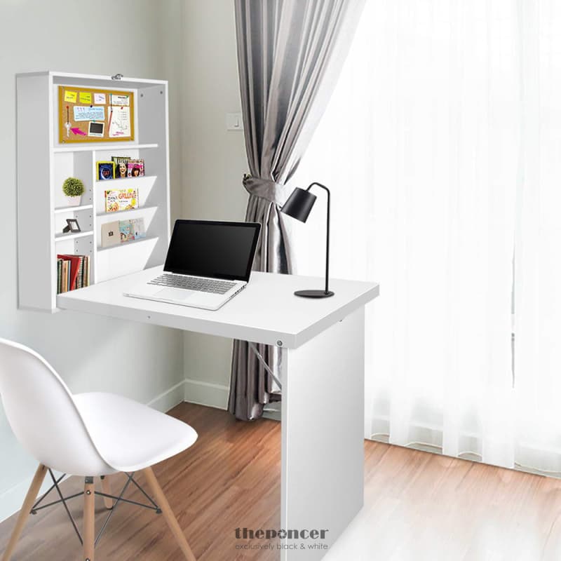 ARTISS COMPUTER DESK BOOKSHELF WALL MOUNT WHITE