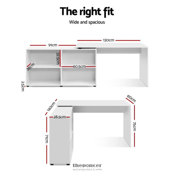 ARTISS COMPUTER DESK BOOKSHELF WHITE 130CM