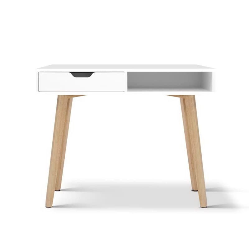 ARTISS COMPUTER DESK DRAWER CABINET SHELF WHITE 90CM