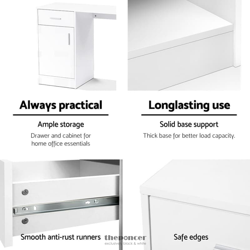 ARTISS COMPUTER DESK DRAWER CABINET WHITE 100CM