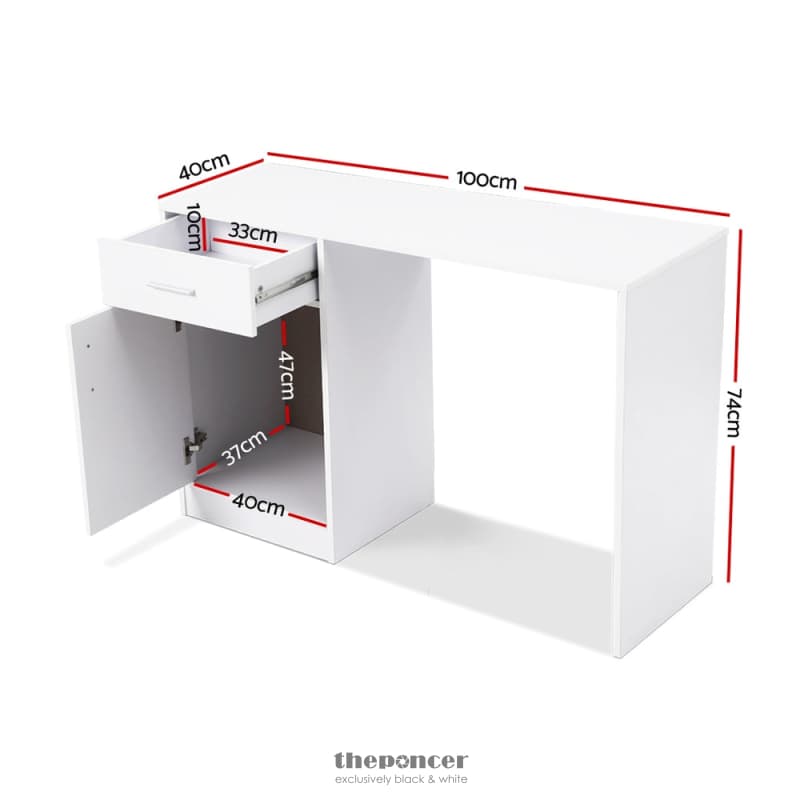 ARTISS COMPUTER DESK DRAWER CABINET WHITE 100CM