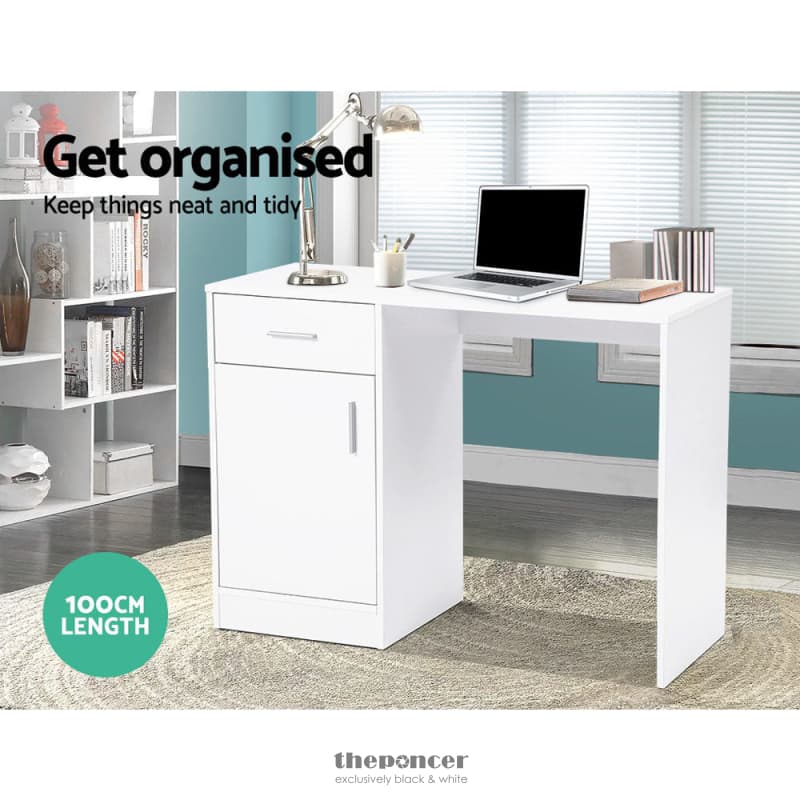 ARTISS COMPUTER DESK DRAWER CABINET WHITE 100CM