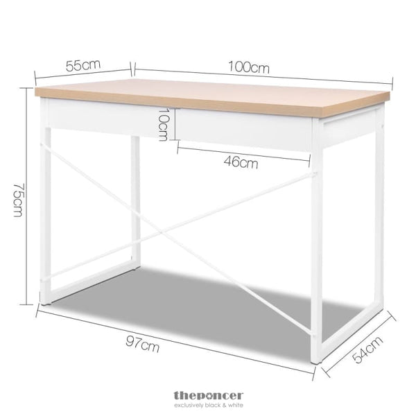 ARTISS COMPUTER DESK DRAWER STORAGE OAK 100CM