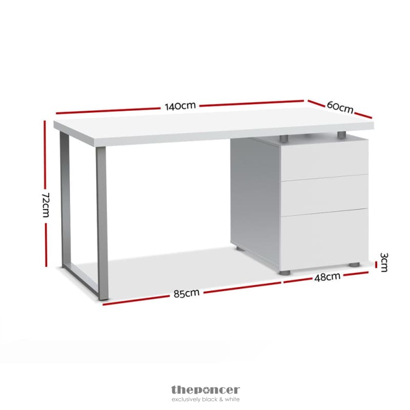 ARTISS COMPUTER DESK DRAWER WHITE 140CM