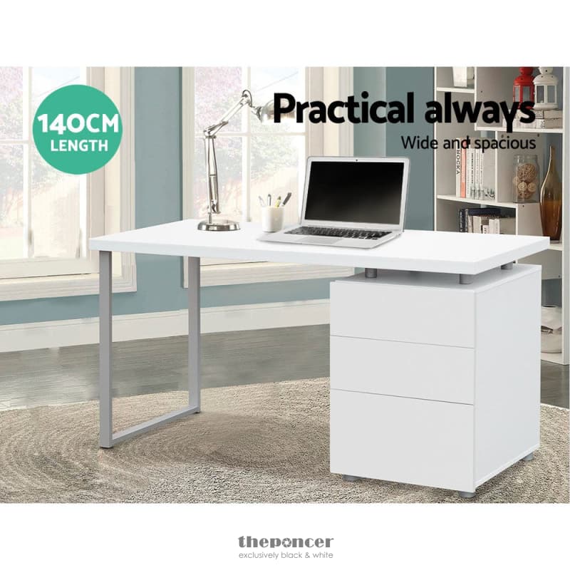 ARTISS COMPUTER DESK DRAWER WHITE 140CM