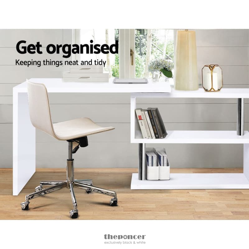 ARTISS COMPUTER DESK L-SHAPE BOOKSHELF WHITE