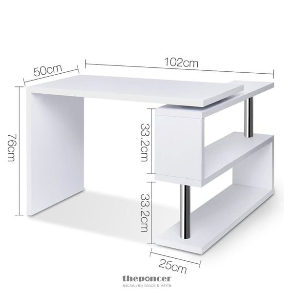 ARTISS COMPUTER DESK L-SHAPE BOOKSHELF WHITE