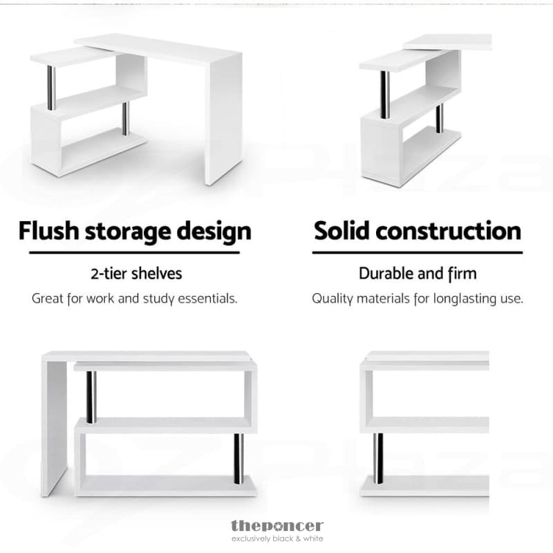 ARTISS COMPUTER DESK L-SHAPE BOOKSHELF WHITE