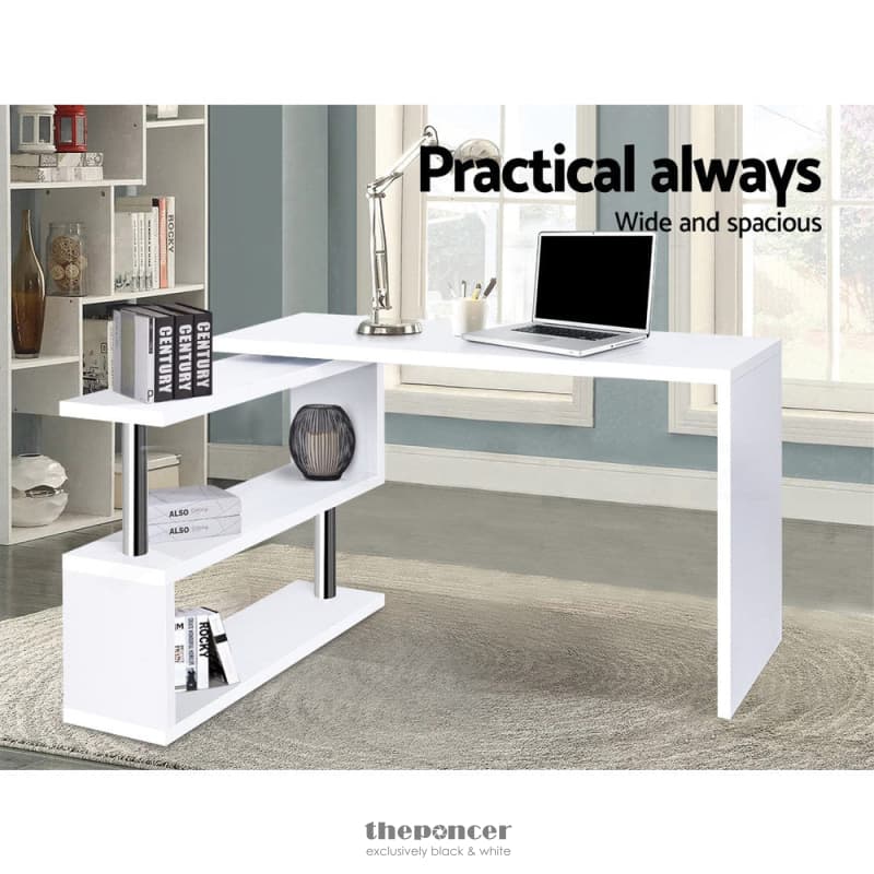 ARTISS COMPUTER DESK L-SHAPE BOOKSHELF WHITE