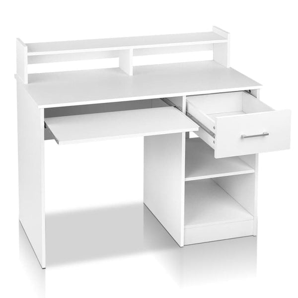 ARTISS COMPUTER DESK SHELF DRAWER CABINET WHITE 100CM