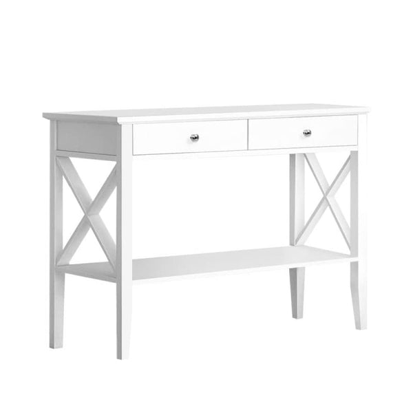 ARTISS CONSOLE TABLE 2 DRAWERS 100CM WHITE CHOLE