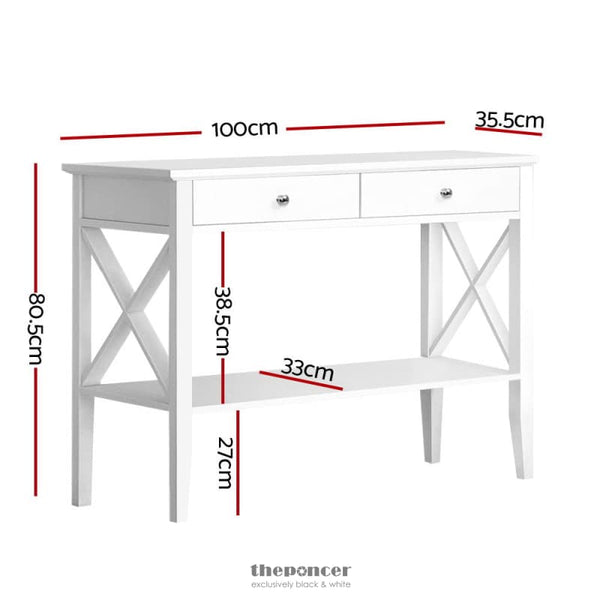 ARTISS CONSOLE TABLE 2 DRAWERS 100CM WHITE CHOLE