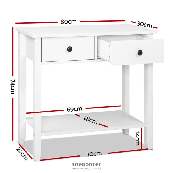 ARTISS CONSOLE TABLE 2 DRAWERS 80CM WHITE CHOLE