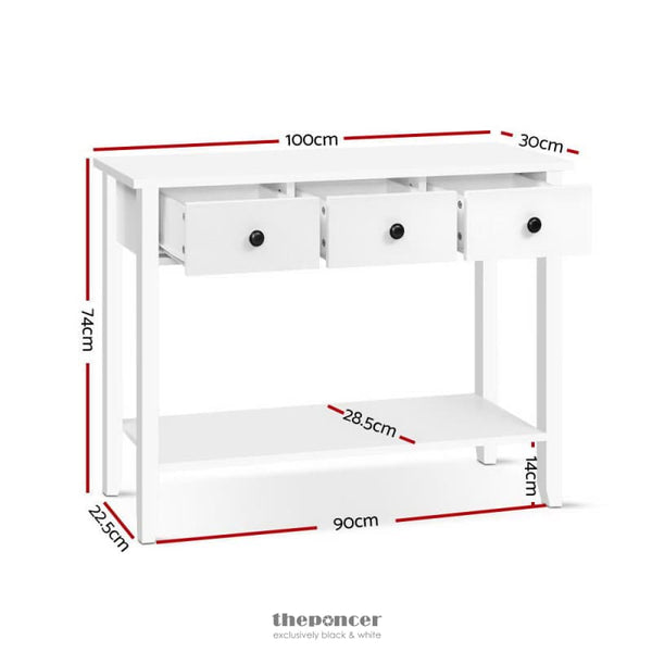 ARTISS CONSOLE TABLE 3 DRAWERS 100CM WHITE CHOLE