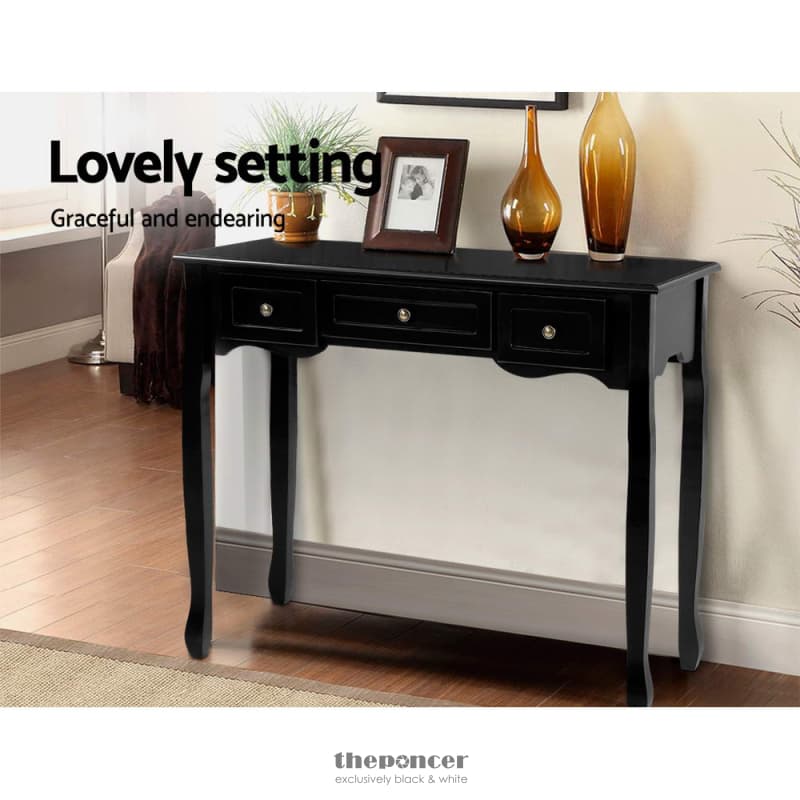 ARTISS CONSOLE TABLE 3 DRAWERS BLACK HAMPTONS