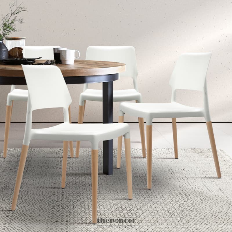 ARTISS DINING CHAIRS WHITE STACKABLE SET OF 4